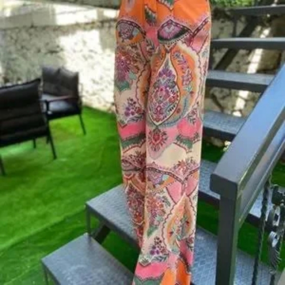 ZARA WOMAN NWT SS22 PINK PALAZZO PRINTED PANTS WITH BELT - Picture 2 of 3